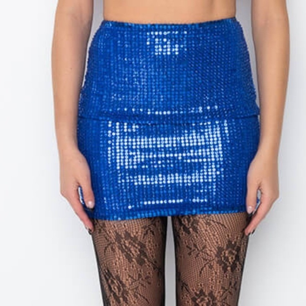 Akira Womens Skirt Royal Blue Sequin beaded Mini‎ Skirt Party Festival Night  XL